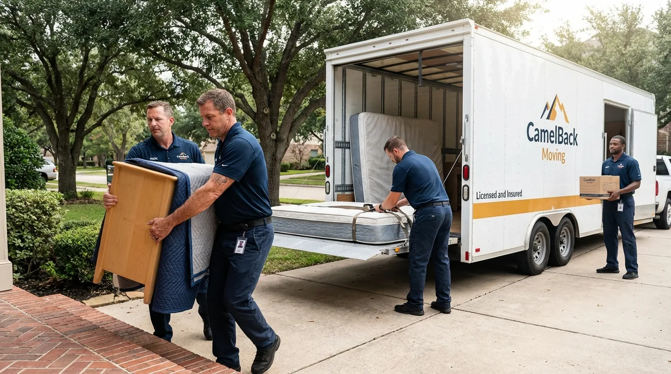 Crew loading residential truck for cross-state move from Farmerville, LA