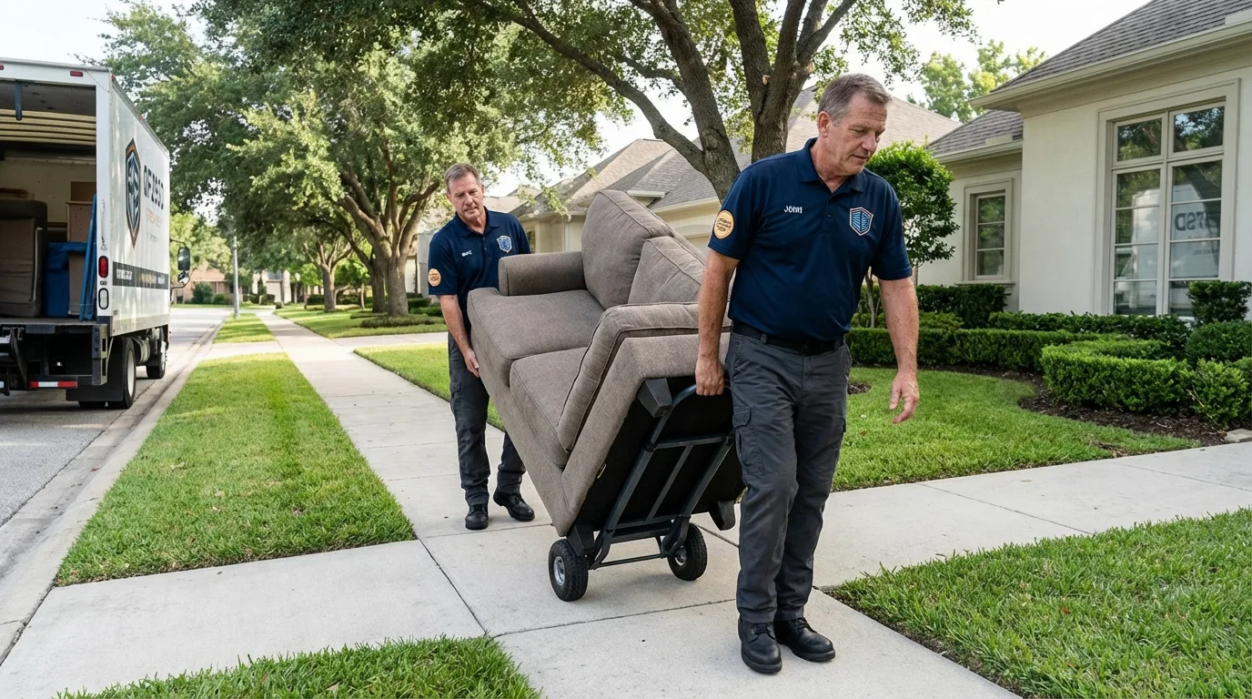 Local residential moving crew loading furniture in Farmerville, LA